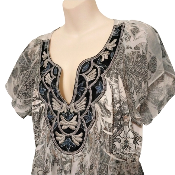 One World Gray Paisley Boho Dress Sz M - Picture 3 of 5
